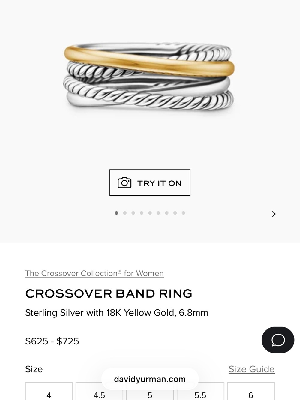 David Yurman Two-Tone Crossover Ring in Silver and Gold size 10 originally $725